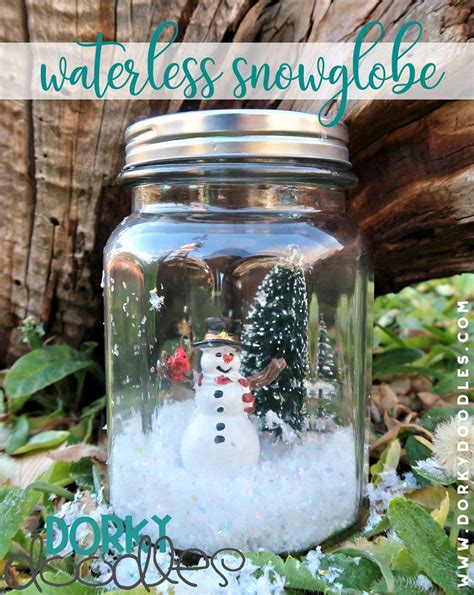 A Snowman In A Mason Jar With The Words Waterless Snow Globe Above It