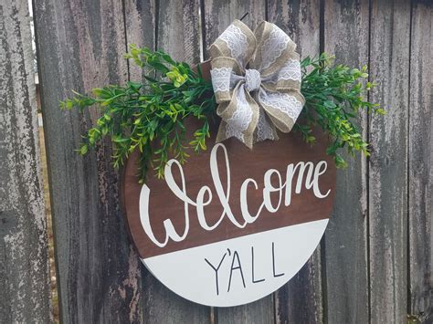 Wooden Welcome Yall Circle Sign Etsy