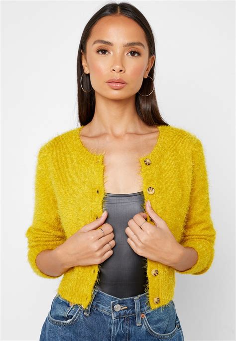 Buy Forever 21 Yellow Fuzzy Button Down Cardigan For Women In Mena