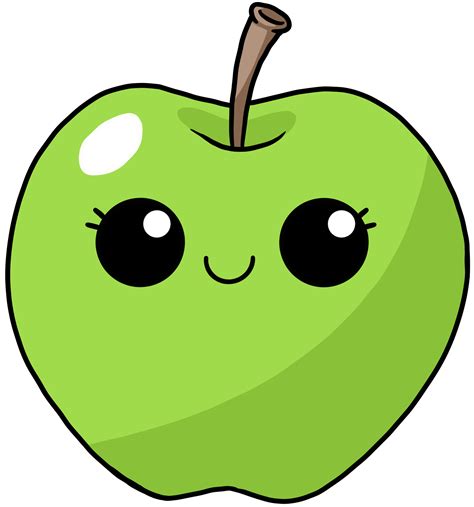 Linda Y Sonriente Fruta De Dibujos Animados Personaje Colorido Manzana Verde PNG