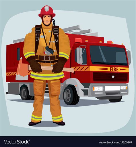 Fireman And Fire Truck Cartoon