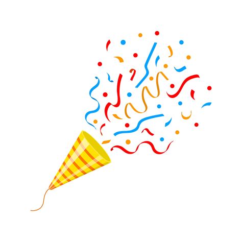 Exploding Party Popper Cone With Confetti Isolated On White Background