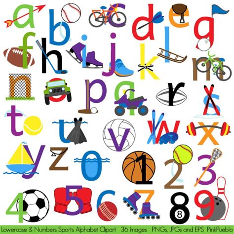 Sports Alphabet Clipart Clip Art Sports Letters Font Etsy