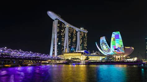 Hd Wallpaper Night View Marina Bay K Architecture Singapore