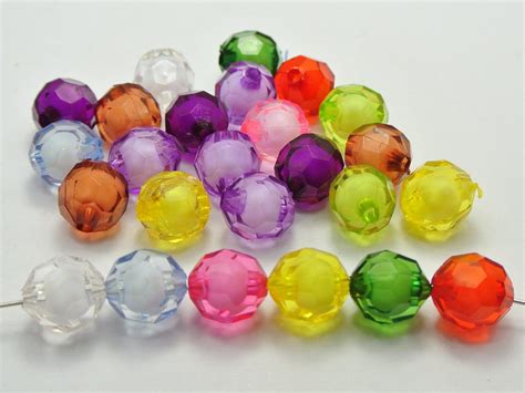 100 Mixed Color Acrylic Faceted Round Beads 12mm Bead In Bead In