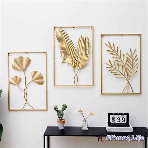 Fl Metal Wall Decor With Square Frame Metal Leaf Wall Art Decor Gold