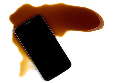 Smartphone Fiel Kaffee Verschüttet Isoliert Auf Weißem Hintergrund Das