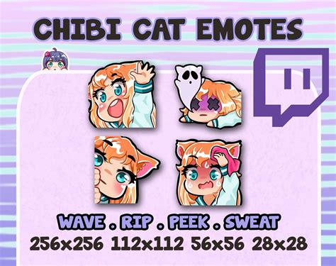 Chibi Cat Girl Emote Pack Set For Twitch And Discord Original Character