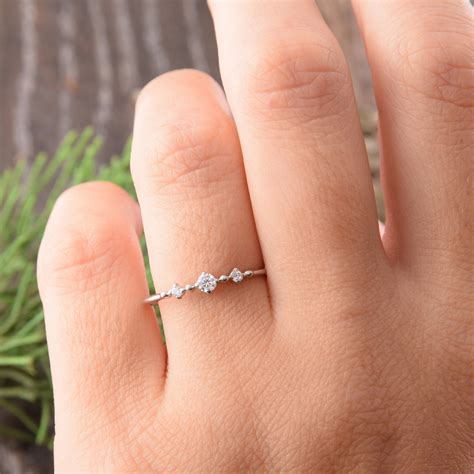 14k Solid White Gold Delicate Promise Ring For Her Small And Etsy
