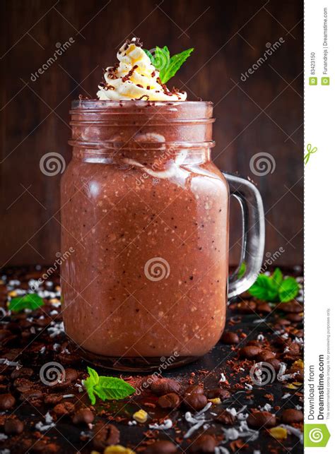 Coconut Coffee Chocolate Smoothie With Whipped Cream On