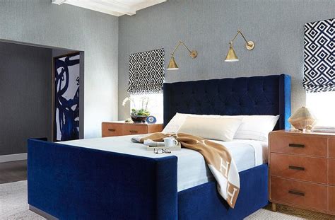 Maybe you would like to learn more about one of these? Blue Velvet Bed with Leather Nightstands - Contemporary ...