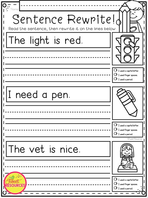 Sentence Worksheets For Kindergarten