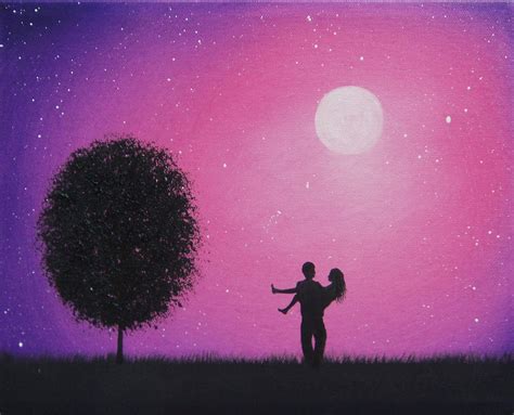 Silhouette Couple Painting Starry Night Silhouette Art 8 X 10