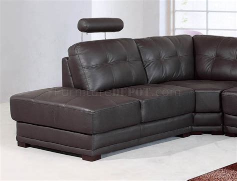 Dark Brown Leather Modern Sectional Sofa Wadjustable Headrests