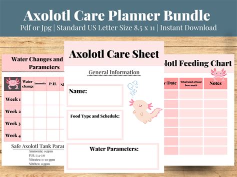 Axolotl Care Chart Printable Axolotl Care Planner Pet Etsy