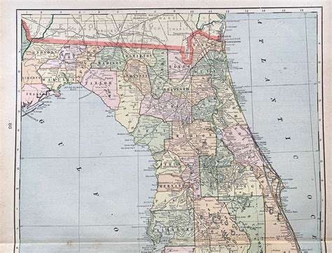 Antique Florida Map Original 1895 Crams Atlas State Of Etsy