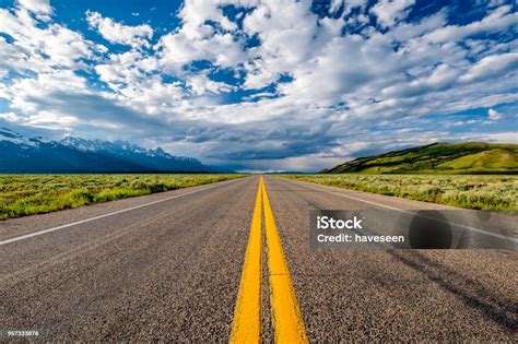Empty Open Highway In Wyoming Stock Photo Download Image Now Road