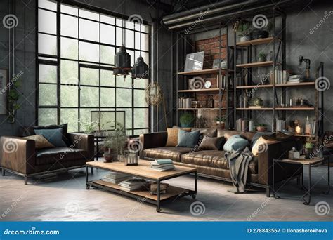 Interior Of Modern Loft Style Living Room Ai Generated Stock