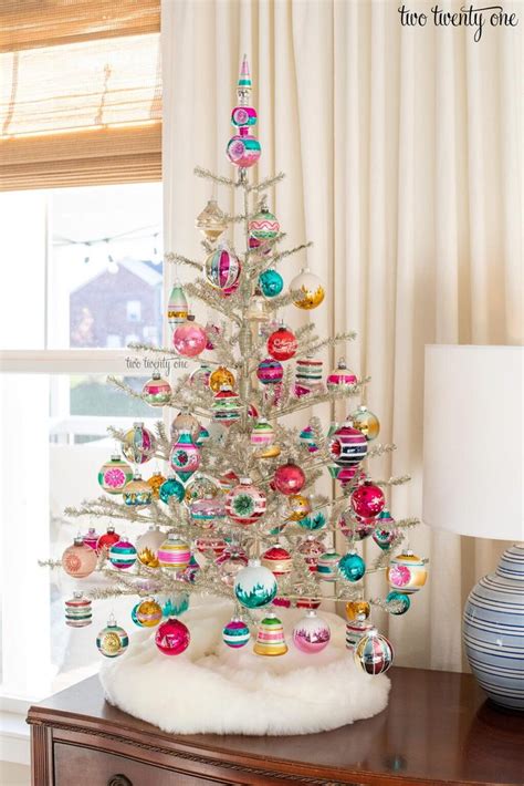 tinsel christmas tree with vintage shiny brite ornaments tinsel christmas tree silver tinsel