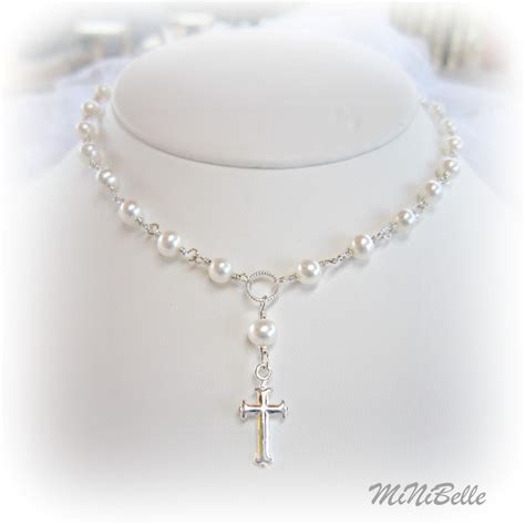 Cross Necklace Pearl Cross Necklace Religious Necklace
