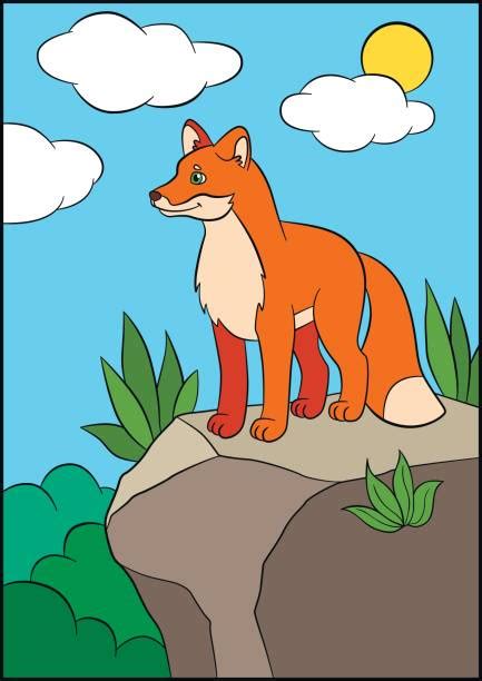 Coloring Pages Wild Animals Little Cute Fox Illustrations Royalty