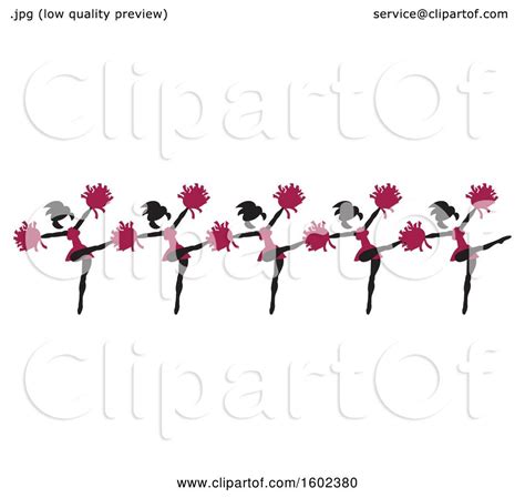 Clipart Of A Line Of Kicking Cheerleaders In Maroon Royalty Free