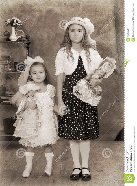 Two Little Girls Vintage Photograph Royalty Free Stock Image Image