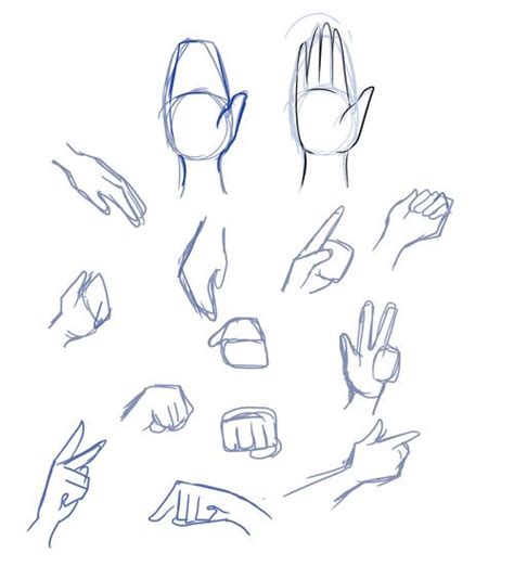 Hand Gestures Drawn In Blue Ink On White Paper