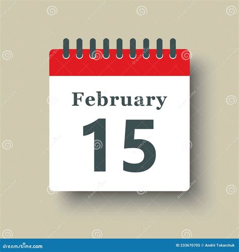 Icon Day Date 15 February Template Calendar Page Stock Vector