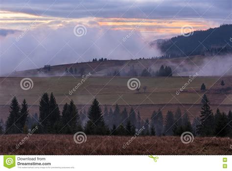 Autumn Landscape With Fog In Mountains Stock Photo Image Of Heaven