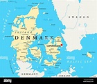 Dänemark Landkarte mit Hauptstadt Kopenhagen, Landesgrenzen, wichtige ...