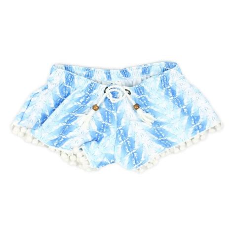 Snapper Rock Girls Pom Swim Shorts Blue Feathers 6 New Ebay