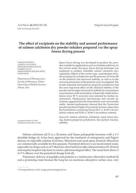 PDF The Effect Of Excipients On The Stability And Aerosol Performance Of Salmon Calcitonin Dry