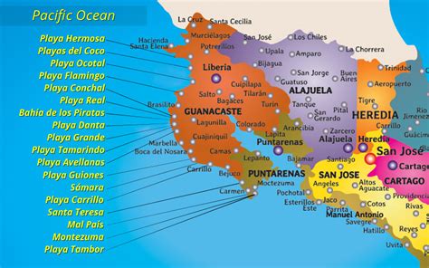 Map Of Guanacaste And Nicoya Península Beaches In Costa Rica