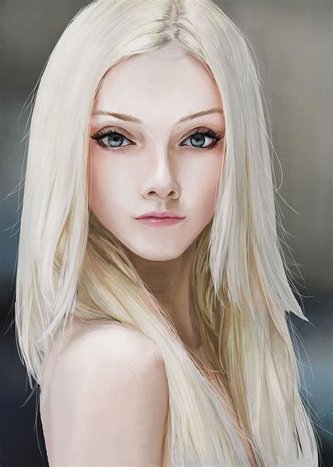Original Ichiban Renga 1girl Blue Eyes Close Up Looking At Viewer Realistic White Hair Digital