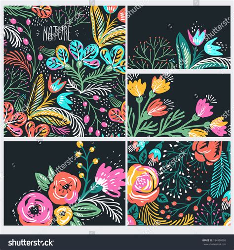 Vector Set Floral Cards Vibrant Blooming Stock Vector 194990105