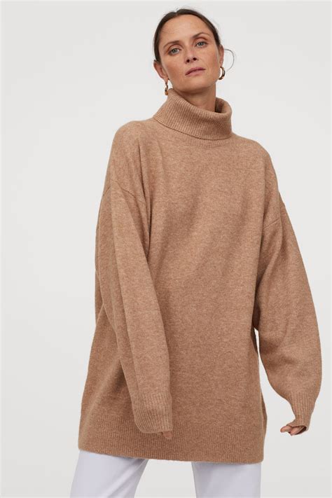 Oversized Turtleneck Sweater Gray Melange Ladies Handm Us