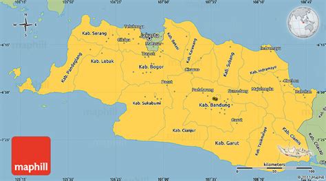 Madiun, located 169 km south west of surabaya, covers an area of 33.23 sq. Savanna Style Simple Map of West Java