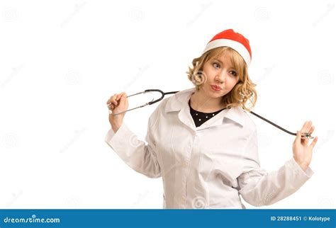 Nurse In A Santa Hat Stock Image Image 28288451
