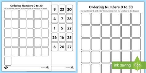 Ordering Numbers 0-30 Worksheet