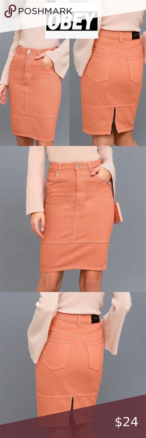 Obey Gibson Denim Midi Skirt High Waisted Denim Skirt Denim Midi Skirt