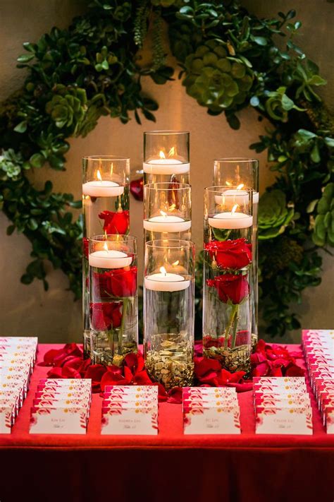 Floating Candle Centerpiece With Submerged Red Roses