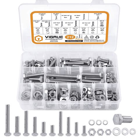 Buy Vigrue 212pcs 304 Stainless Steel Heavy Duty Hex Bolts Nuts Flat