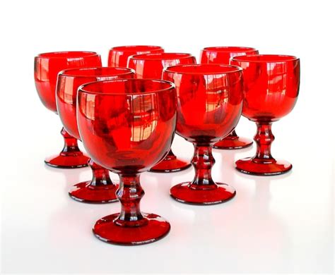 Vintage Glassware Chunky Red Goblets Set Of 8
