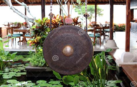 Asian Indonesian Gong At A Restaurant In Bali Unique Instrument Stock