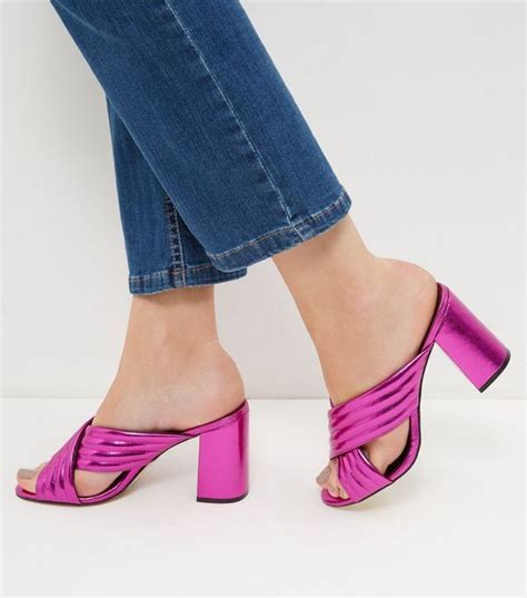 Bright Pink Cross Strap Heeled Mules New Look Strap Heels Heeled Mules Heels