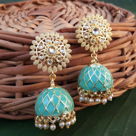 Sea Green Ethnic Jhumka Earring Indian Jewellery