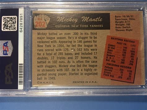 1955 Bowman Mickey Mantle 202 Ny Yankees Hof Psa 4 Ebay