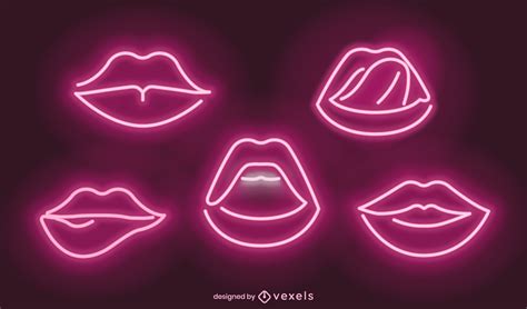 Neon Lips Illustration Set Vector Download