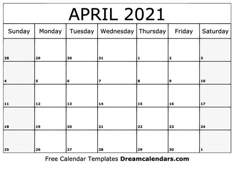 April 2021 Calendar Free Blank Printable Templates